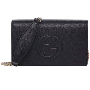 New Gucci Black Soho Disco Leather Wallet on Chain Crossbody Shoulder Bag